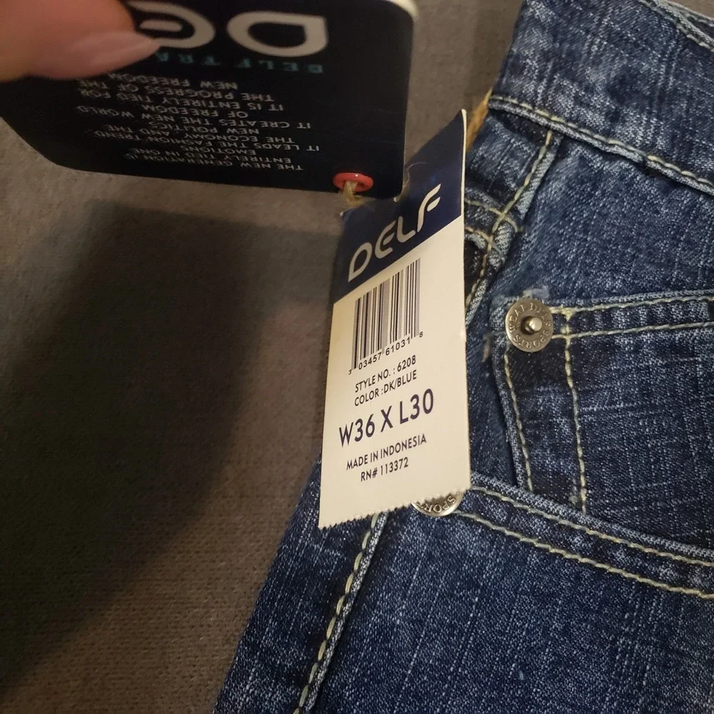 Delf Jeans Mens 36x30 Dark Blue Wide Leg Baggy Y2K Streetwear Denim 6208